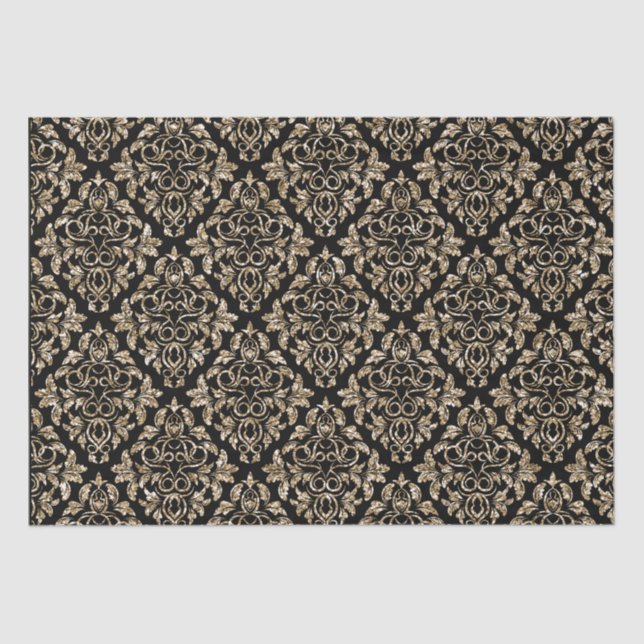 Gold Glitter Damask  Pattern Tissue Paper (Front)