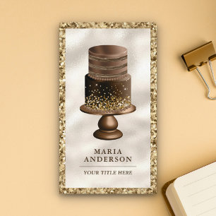 Gold Glitter Dark Chocolate Custom Cake Bakery Business Card