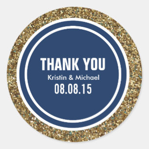 Gold Glitter Dark Navy Blue Custom Thank You Label