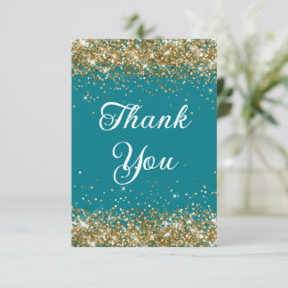 Gold Glitter Dark Turquoise 40th Birthday Thank You Card