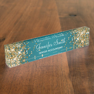 Gold Glitter Dark Turquoise Gradient Nameplate