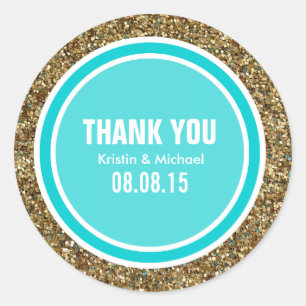 Gold Glitter & Deep Turquoise Thank You Label