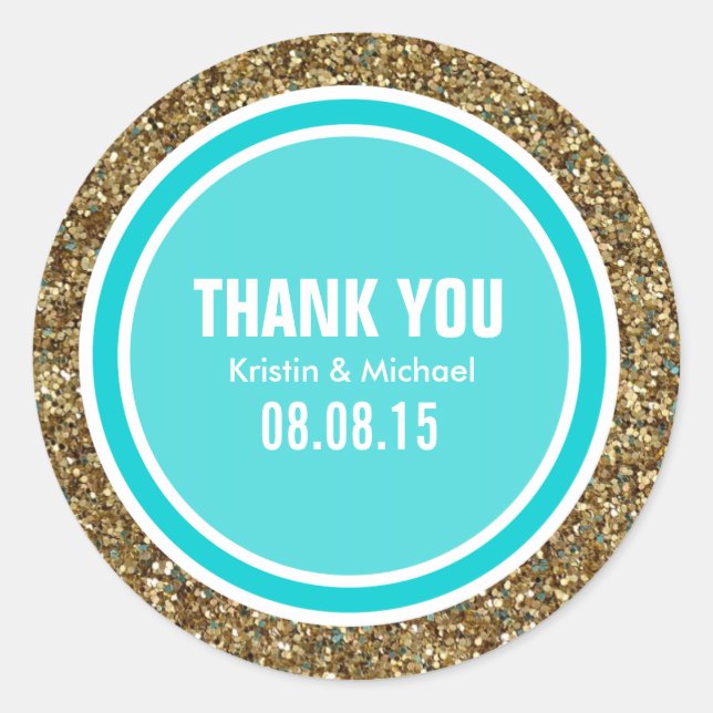 Gold Glitter & Deep Turquoise Thank You Label (Front)
