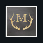Gold Glitter Deer Antlers Chalkboard Monogram Napkin<br><div class="desc">Create your own festive glitter antlers, vintage chalkboard monogrammed paper napkins- Gold colour, classic monogrammed initial framed by rustic faux glitter gold deer antlers. Against charcoal black, vintage chalkboard looking background. Country style monogrammed paper napkins with a bit of sparkle for rustic weddings, chalkboard wedding themes, popular woodland wedding theme,...</div>
