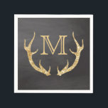 Gold Glitter Deer Antlers Chalkboard Monogram Napkin<br><div class="desc">Create your own festive glitter antlers, vintage chalkboard monogrammed paper napkins- Gold colour, classic monogrammed initial framed by rustic faux glitter gold deer antlers. Against charcoal black, vintage chalkboard looking background. Country style monogrammed paper napkins with a bit of sparkle for rustic weddings, chalkboard wedding themes, popular woodland wedding theme,...</div>