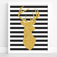Gold Glitter Deer Black & White Stripes