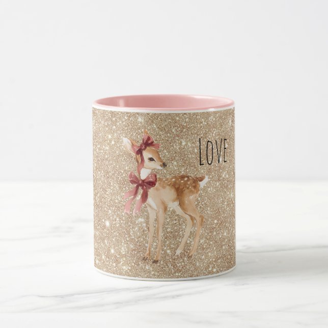 Gold Glitter Deer Red Bows Mug (Center)
