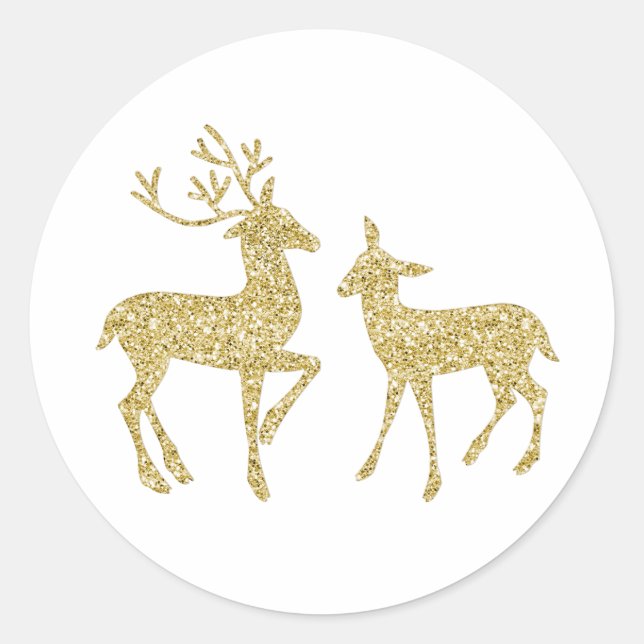 Gold glitter deers gold Christmas deers Classic Round Sticker (Front)