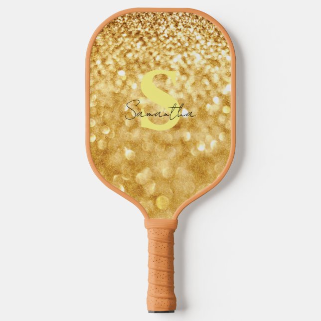 Gold glitter design Elegant&stylish custom name  Pickleball Paddle (Front)