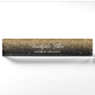 Gold Glitter Desk Nameplate Black