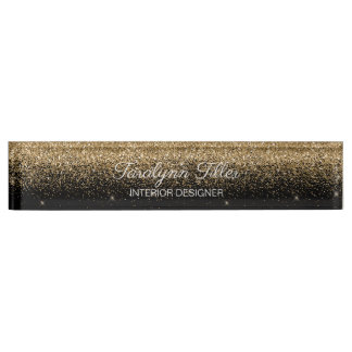 Gold Glitter Desk Nameplate Black