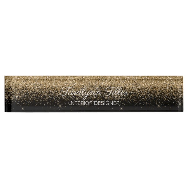 Gold Glitter Desk Nameplate Black (Front)