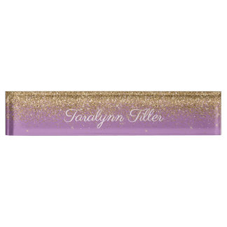 Gold Glitter Desk Nameplate Purple