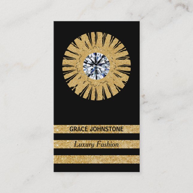Gold Glitter & Diamond | Contemporary Business Card (Front)