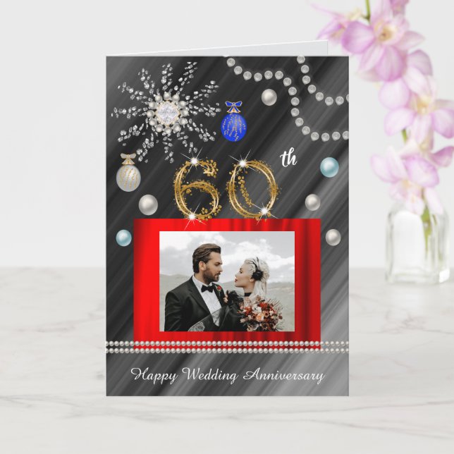 Gold Glitter Diamond Gem 60th Wedding Anniversary Card (Orchid)