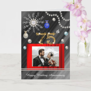 Gold Glitter Diamond Gem 75th Wedding Anniversary Card