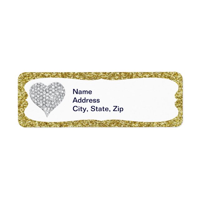 Gold Glitter Diamond Heart Address Labels (Front)