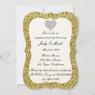 Gold Glitter Diamond Heart Engagement Party Invite