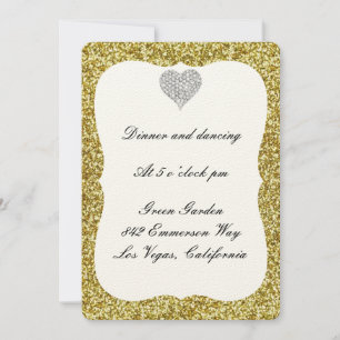 Gold Glitter Diamond Heart Reception Card