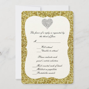 Gold Glitter Diamond Heart Response Card