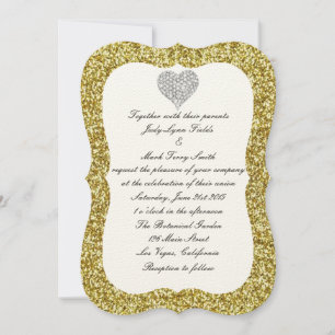 Gold Glitter Diamond Heart Wedding Invitation