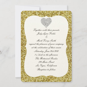 Gold Glitter Diamond Heart Wedding Invitation
