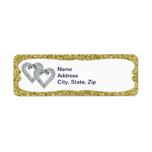 Gold Glitter Diamond Hearts Address Labels