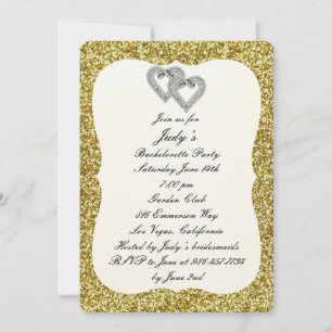 Gold Glitter Diamond Hearts Bachelorette Party Invitation