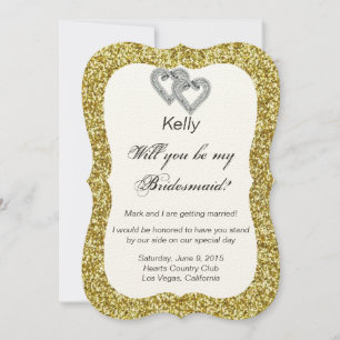 Gold Glitter Diamond Hearts Bridesmaid Card