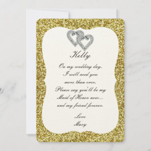 Gold Glitter Diamond Hearts Maid Of Honour Card