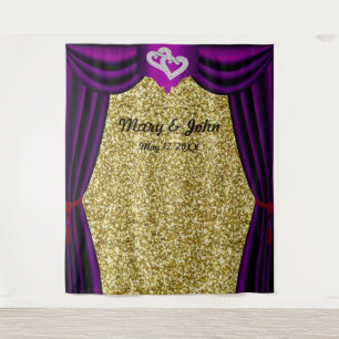 Gold Glitter Diamond Hearts Purple Curtain Tapestry