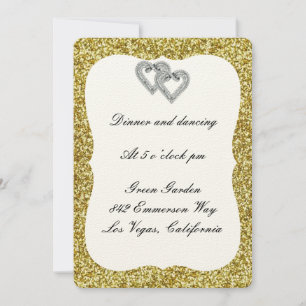 Gold Glitter Diamond Hearts Reception Card