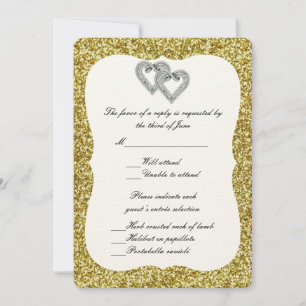 Gold Glitter Diamond Hearts Response Card