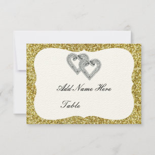 Gold Glitter Diamond Hearts Table Place Card