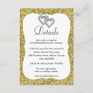 Gold Glitter Diamond Hearts Wedding Details Enclosure Card