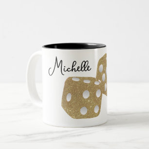 Gold Glitter Dice Personalised Name Two-Tone Coffee Mug