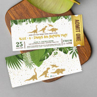 Gold Glitter Dinosaur Forest Ticket Pass