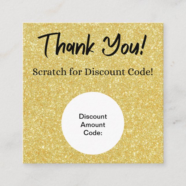 Gold Glitter Discount Scratch Off Thank You Card (Front)