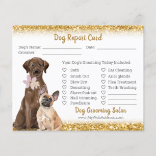 Gold Glitter Dog Grooming Report Card Flyer