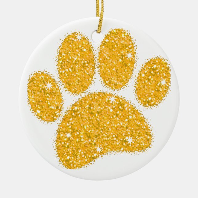 Gold Glitter Dog Pawprint Ceramic Tree Decoration (Front)