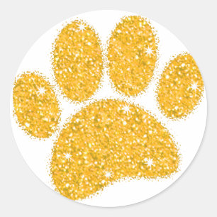 Gold Glitter Dog Pawprint Classic Round Sticker