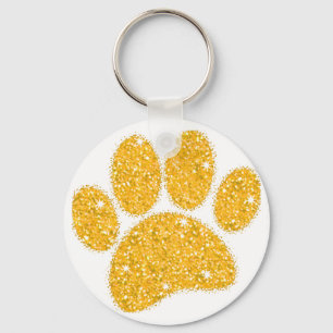 Gold Glitter Dog Pawprint Key Ring
