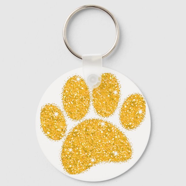 Gold Glitter Dog Pawprint Key Ring (Front)