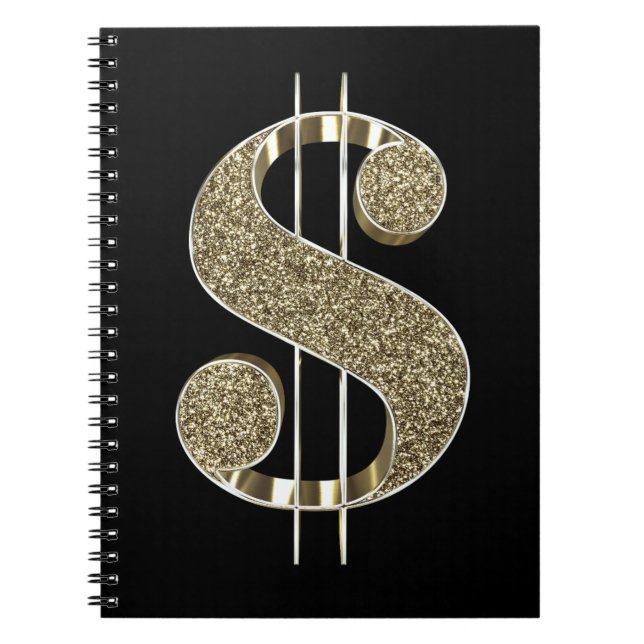 Gold Glitter Dollar Sign Notebook (Front)