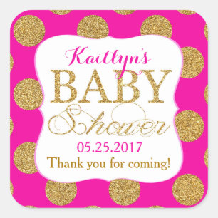 Gold Glitter Dots Hot Pink Baby Shower Label