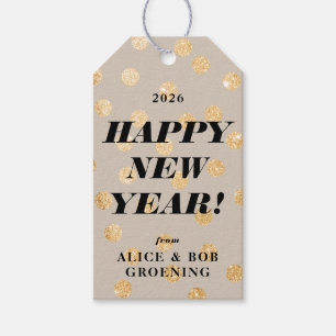 Gold Glitter Dots Modern Customised Happy New Year Gift Tags