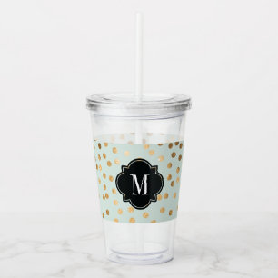 Gold Glitter Dots on Mint Monogrammed Acrylic Tumbler