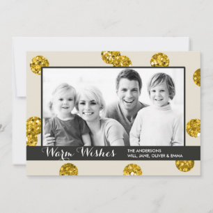 Gold Glitter Dots Photo Christmas Card