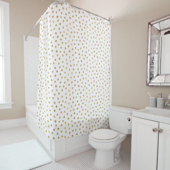 Gold glitter dots shower curtain (In Situ)