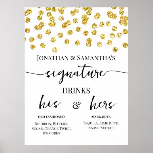 Gold Glitter Dots Signature Drinks Wedding Poster